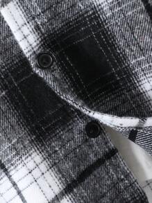 SHEIN Genkimix Kids 男童格子长袖休闲宽松连帽夹克，春秋 - 黑與白 - 查看 5