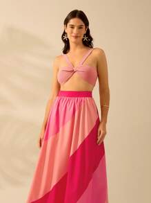 CAJUNI 女士吊带粉色超短款背心，度假休闲海滩夏季背心 - 西瓜粉 - 查看 6