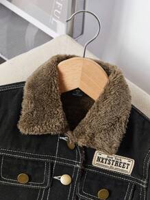 SHEIN 1 pezzo Giacca di jeans foderata termicamente per ragazzo con tasche con patta