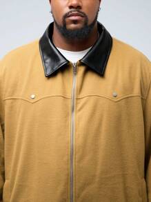 Manfinity VCAY Men's Plus Size Casual Patchwork Knitted Blend Long Sleeve Jacket, Suitable For Autumn And Winter - Multicolor - View 3