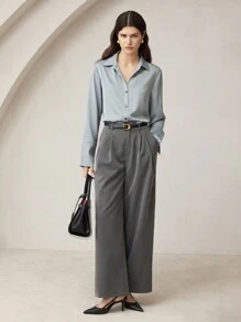 BizChic Blusa elegante in raso da donna per l'ufficio, camicia con colletto, abbigliamento da lavoro, top basic autunnale per outfit da donna - Grigio - Visualizzare 5