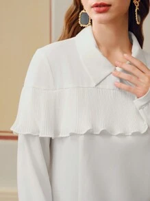 ZEYLAH 褶饰荷叶边纯色衬衫 - 白色 - 查看 3