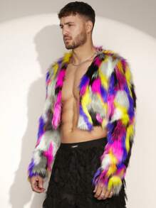 FeverCity Men's Short Fluffy Collar Coat