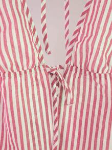 SHEIN Unity 女士休闲条纹露背系带背心，夏季新年服装图案 T 恤女式上衣 - 紅色 - 查看 5