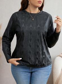 SHEIN LUNE 大码女式纯色圆领长袖休闲 PU 衬衫冬装