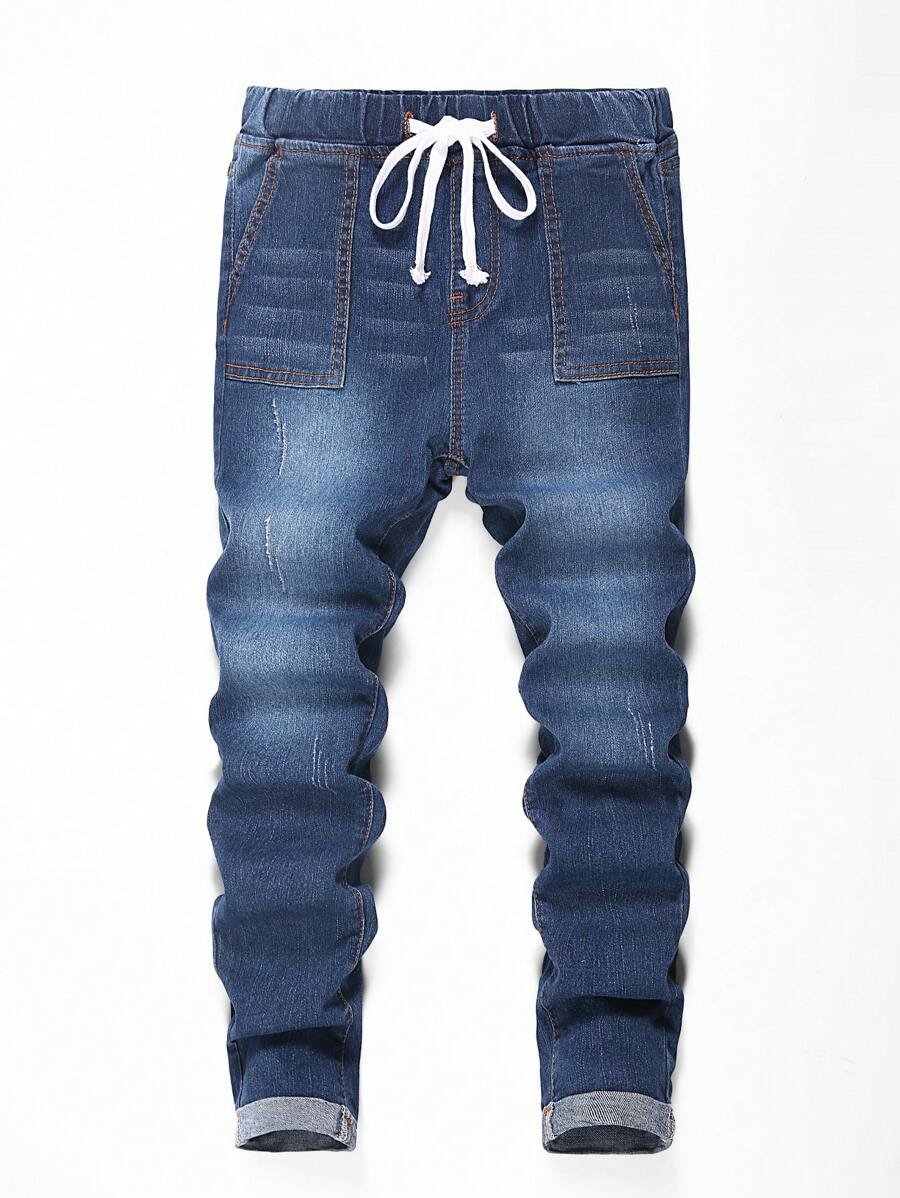 SHEIN Tween Boys Casual Basic Design High Stretch Blue Skinny Jeans,For Tween Boys School And Daily Fall Clothes - Dark Wash - View 1