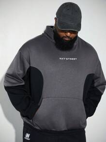 Manfinity VCAY Plus Size Men's Casual Knit Patchwork Loose Fit Hooded Sweatshirt, Suitable For Autumn And Winter - Multicolor - View 1