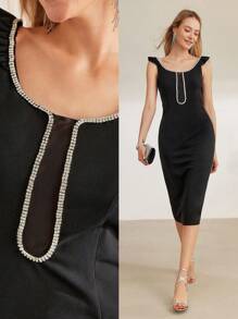 MOTF PREMIUM RHINESTONE DETAIL SPLIT HEM FITTED DRESS - Black - View 9