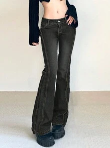 Women's Y2K Flared Jeans With Pockets, Autumn