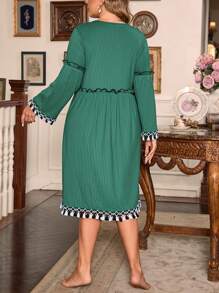 Chemise de nuit effet côtelé à franges de grande taille et bicolore - Vert - Voir 2