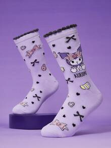 HELLO KITTY AND FRIENDS | SHEIN 1 Pair Cartoon Pattern Women Knee High Socks - Mauve Purple - View 5