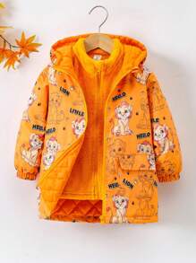 2 chiếc áo khoác gió có mũ in hình sư tử vui nhộn cho bé trai và áo khoác lông cừu dày ấm áp cho mùa thu đông - Màu vàng - Xem 1