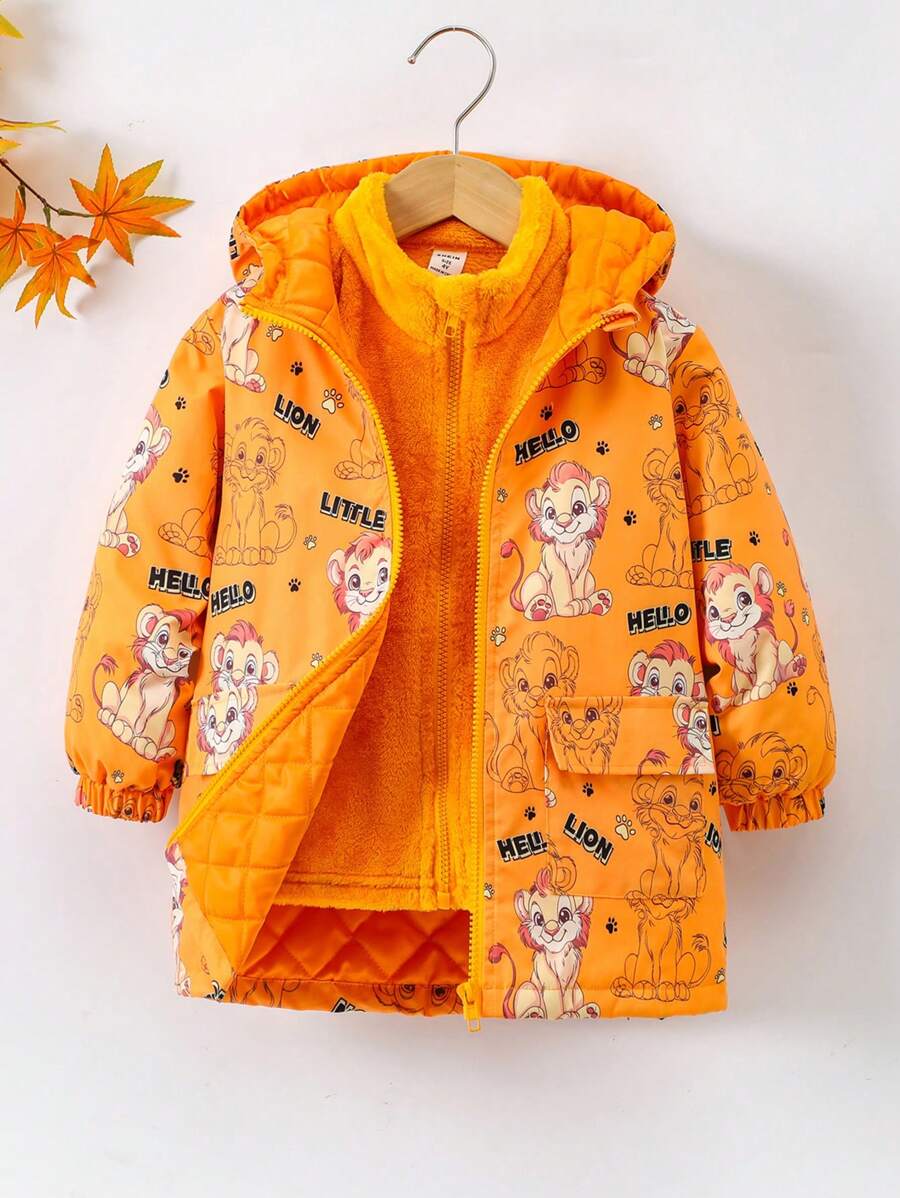 2 chiếc áo khoác gió có mũ in hình sư tử vui nhộn cho bé trai và áo khoác lông cừu dày ấm áp cho mùa thu đông - Màu vàng - Xem 1