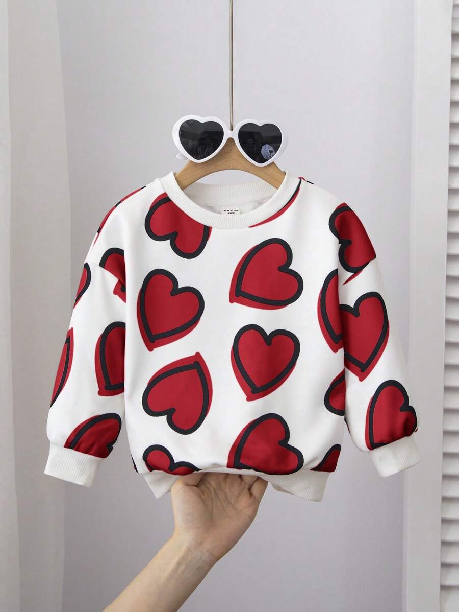 SHEIN Cute Cartoon Pattern Crew Neck Long Sleeve Sweatshirt For Baby Girls, Autumn/Winter - Multicolor - View 1