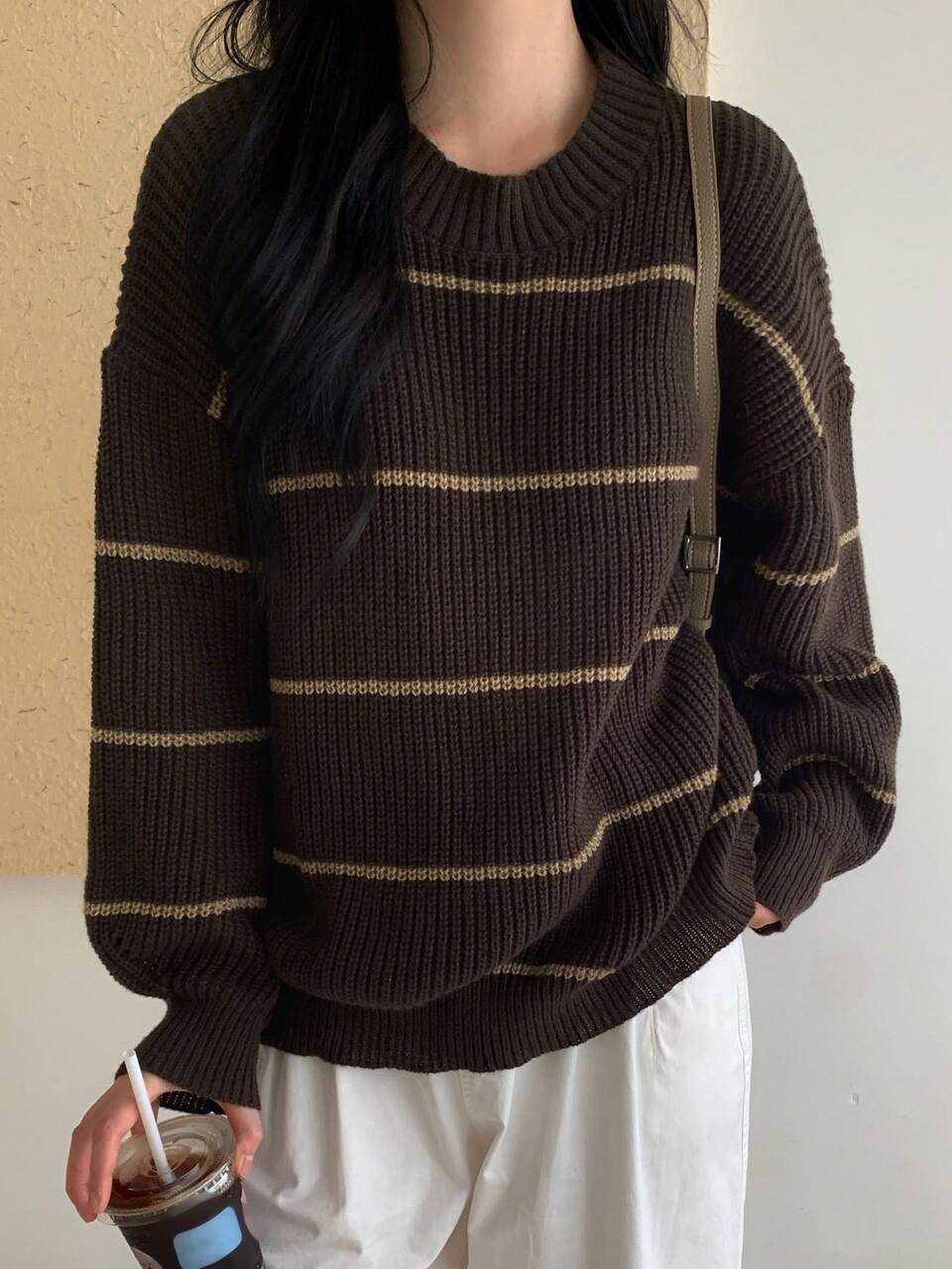 Women's Striped Loose Fit Crew Neck Casual Sweater Winter