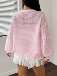 SHEIN Unity Women's Casual Drop Shoulder Loose Open Front Solid Cardigan For Spring And Autumn,Long Sleeve Tops Fall Winter Cloth For Women - Pink - View 2