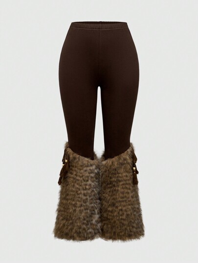 Grunge Punk Y2K Leopard Print Furry Women Long Pants