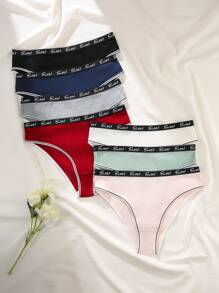 7 Cái/gói Plus Size Letter Trim Quần Lót Phong Cách Nhật Bản - Nhiều màu - Xem 1