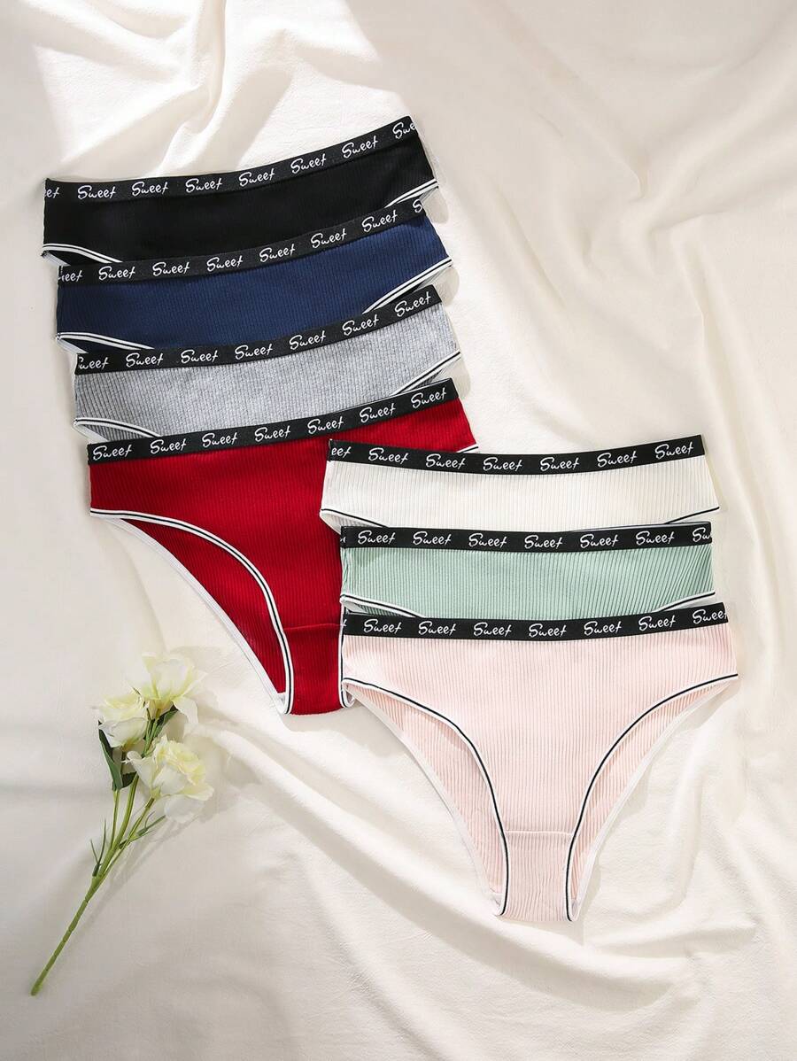 7 Cái/gói Plus Size Letter Trim Quần Lót Phong Cách Nhật Bản - Nhiều màu - Xem 1