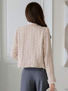 DAZY Women's Plaid Texture Long Sleeve Frayed Hem Jacket,Fall Clothes - Apricot - View 2