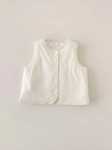 PrepCrw 年轻女孩学院风米色编织修身无袖棉服外套返校季 - 米色 - 查看 1