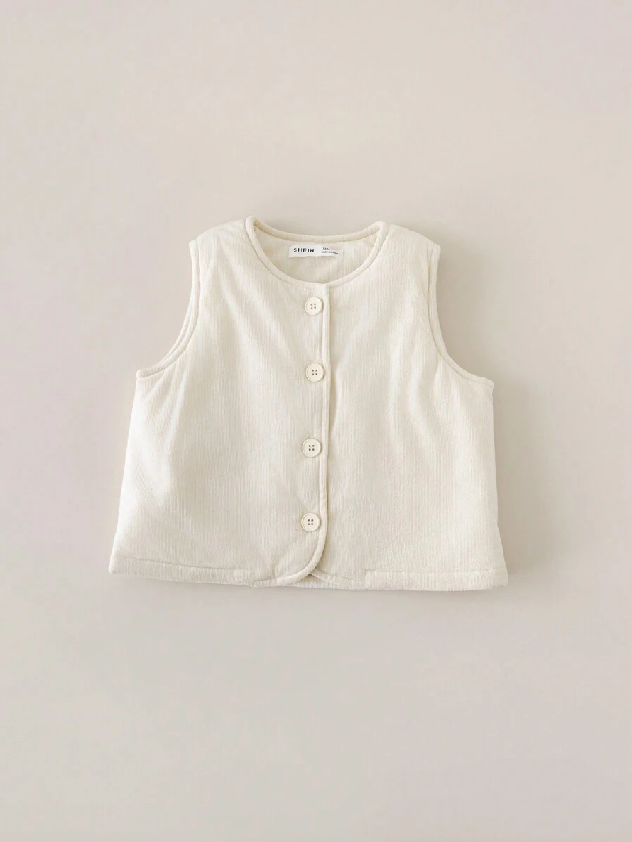 PrepCrw 年轻女孩学院风米色编织修身无袖棉服外套返校季 - 米色 - 查看 1