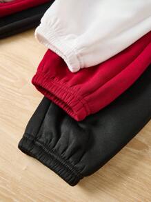 SHEIN 3 件套儿童男孩休闲松紧腰宽松针织运动裤，3 种颜色，适合春、夏、秋、冬季节上学、花园、海滩、生日穿着 - 彩色 - 查看 2