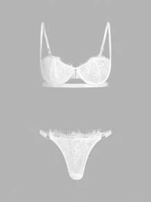 Floral Lace Underwire Bra & Panty Lingerie Set - White - View 4