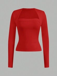 SHEIN EZwear 2 chiếc/bộ áo thun tay dài cổ tròn đơn giản, giản dị, vừa vặn, cỡ lớn, mùa thu/đông - Nhiều màu - Xem 8