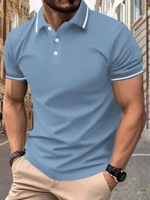 Manfinity Homme Men Contrast Trim Polo Shirt - Blue - View 1