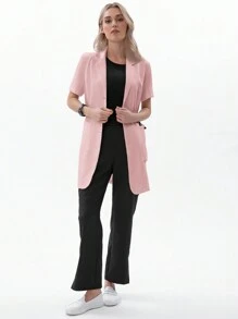 TaskEZ Women Scrubs  Uniform Button Front Hospital Nurse Scrub Dress Lab Coat Clothe 2 Front Pockets+ One Inner Pocket - Pink - View 9