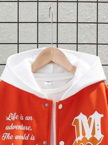 Tween Boy Casual Contrast Color Letter & Star Pattern Fleece Hooded Jacket, Suitable For Autumn, Spring And Winter, For Outdoor Play, School, Street Photography, Party And Leisure At Home, Great Value - Multicolor - View 5