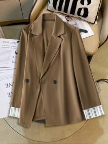 Calvaya Blazer professionnel pour femmes avec contraste de couleur, manches rayées et revers