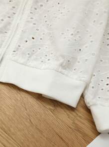 Tween Girls' Oversized Casual Embroidered Sheer Long Sleeve Jacket - White - View 6