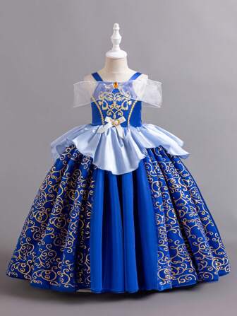 Glamorique Kids Mädchen 4-Jahreszeiten Brautjungfern Cosplay Kleid mit Kontrastmesh, Party Geburtstags Hochzeits Events königsblau Kleid für Kinder, königsblau Abendkleid für Kinder, königsblau Kleid für Mädchen, blaues Prinzessinnenkleid, blaue Kleider für Kleine Mädchen