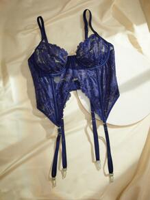 Charlaine 女士纯色蕾丝拼布透明不对称下摆吊带背心性感胸罩