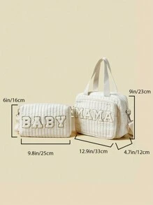 2 件/套刺绣母婴包，含手提包和婴儿车包 - 米色 - 查看 7