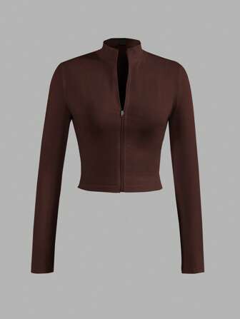 Slaydiva 女式休闲基本款拉链 V 领长袖紧身夹克 - E 秋冬款