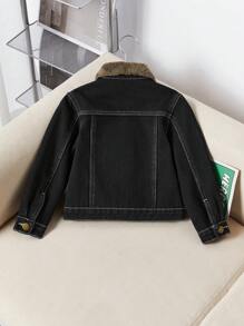 SHEIN 1 pezzo Giacca di jeans foderata termicamente per ragazzo con tasche con patta