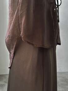 FRIFUL Blusa casual de manga larga con nudo delantero de unicolor, ropa de otoño para mujer
