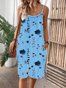Chiquease Women's Floral Print Pocketed Loose Casual Jumpsuit - Baby Blue - View 4