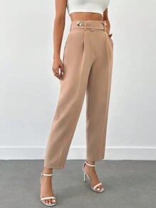 RueChic Women High Waist Rusty Rose Double Buttoned Pants - Rusty Rose - View 7