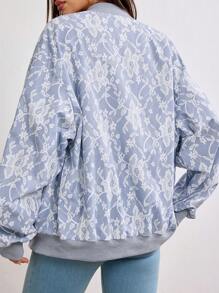 Seusyu Women's Lace Pattern Zipper Front Long Sleeve Jacket,Fall - Blue - View 6