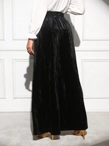 Gownix Velvet Elastic Waist Wide Leg Pants, Autumn