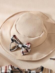 Elladie kids 3pcs/Set Young Girl Spring & Autumn Vintage Solid Lapel Jacket And Plaid Tank Dress And Matching Beret Hat, Korean Style Summer Holiday - Camel - View 5