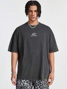 Manfinity VCAY Men's Summer Casual Short Sleeve Round Neck T-Shirt With Letter Print - Grey - View 5