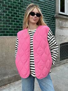 Forever 21 Women's Pink Quilted Padded Vest Jacket, Winter - Pink - View 3