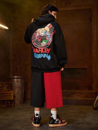 ROMWE MEN Harley Quinn | ROMWE Men's Minimalist Print Hooded Sweatshirt And Pants Set