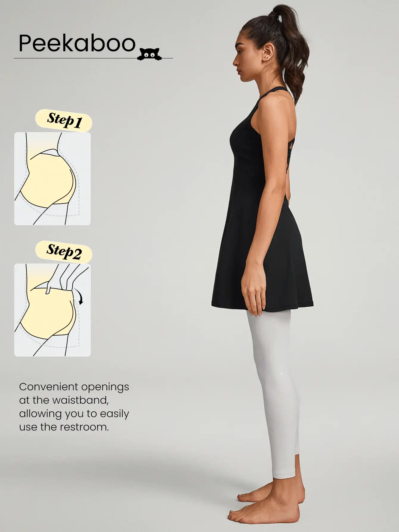 Vestido Esportivo Minimalista VitalSwift Peekaboo Leve e de Secagem Rápida, Pregueado, Modelo A, com Alças Cruzadas, Shorts Anti-Deslizantes Embutidos, Bolsos Laterais para Uso Diário e Casual