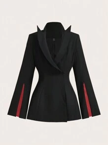 SHEIN ICON 女式修身 A 字形撞色喇叭袖口西装外套
